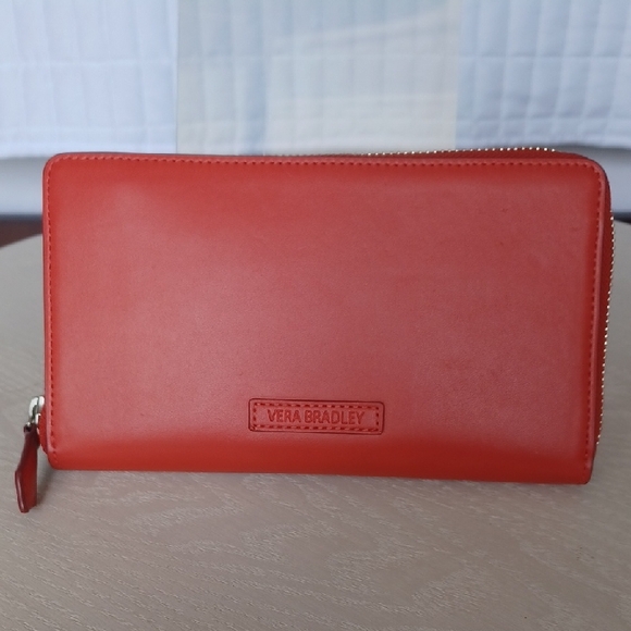 Vera Bradley Handbags - Vera Bradley Coral Red Faux Leather Accordian Style Zip Around Wallet